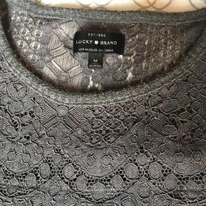 Waffle shirt with lace detail in front and back